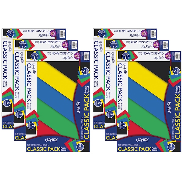 Poster Board, 5 Assorted Primary Colors, 14x22in, PK30